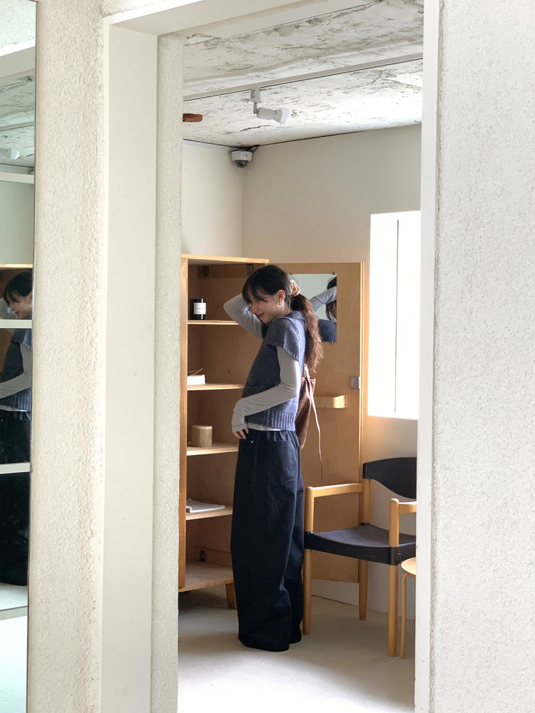 口袋細節壓線半鬆緊直褲
