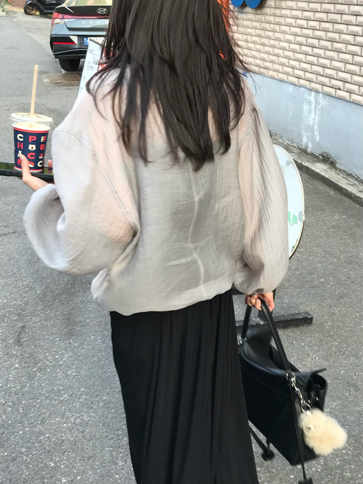 透膚抽繩下擺拉鏈外套