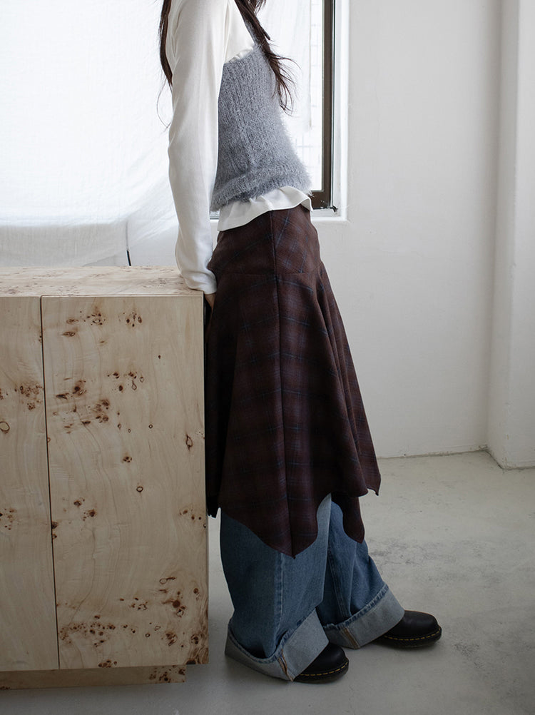 格紋不規則下擺半裙