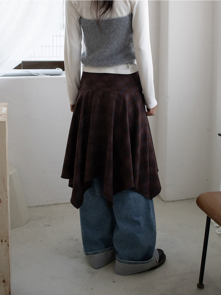 格紋不規則下擺半裙