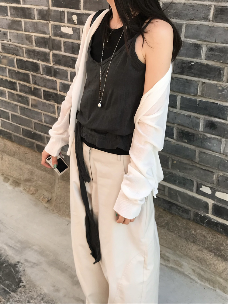 美色微透深V排鈕針織外套