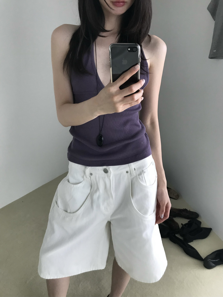 美色深V壓線細節背心