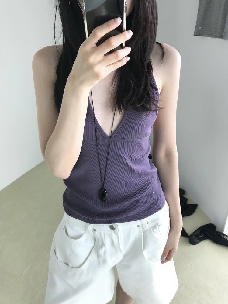 美色深V壓線細節背心