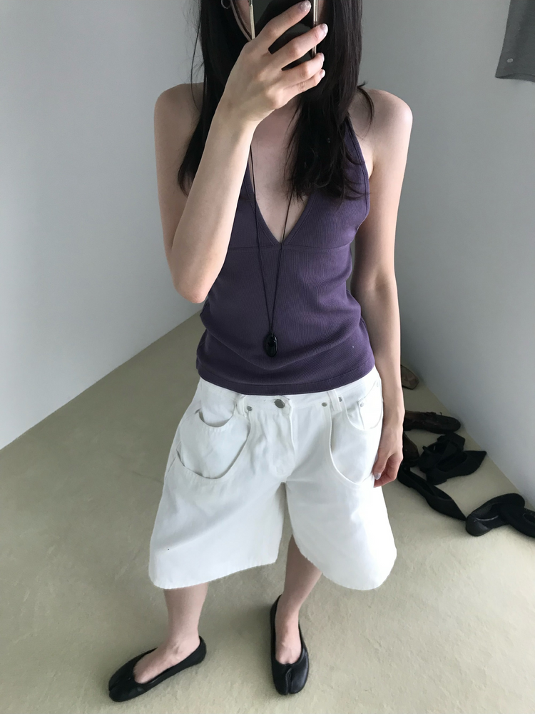 美色深V壓線細節背心