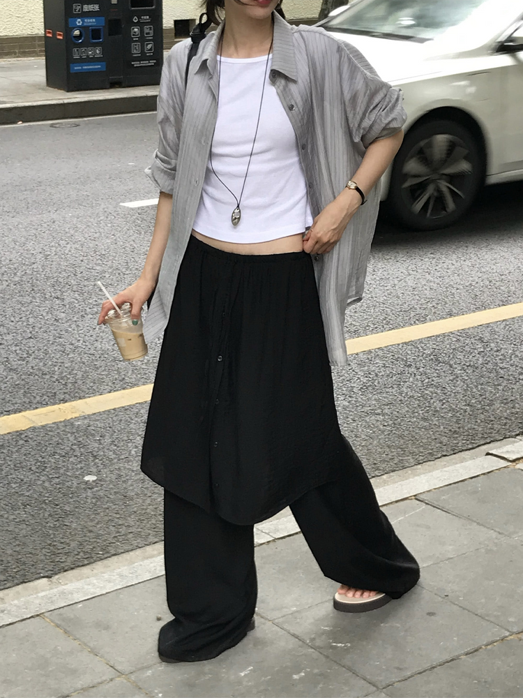 霧光澤排鈕細節裙褲
