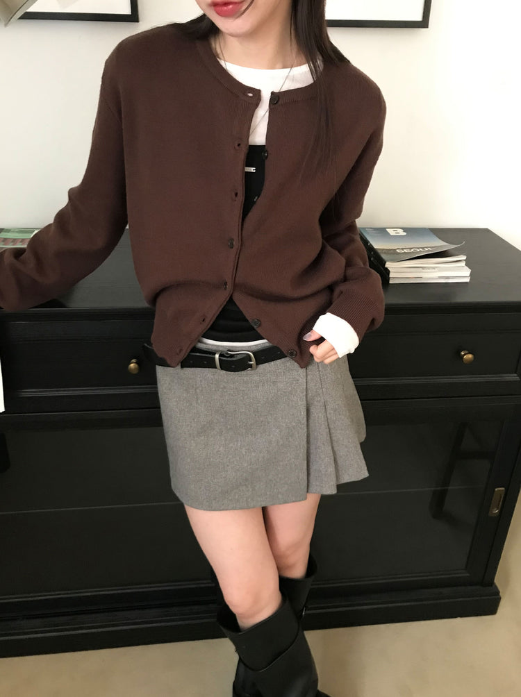 不對稱側扣百褶裙褲