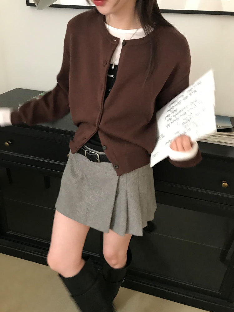 不對稱側扣百褶裙褲