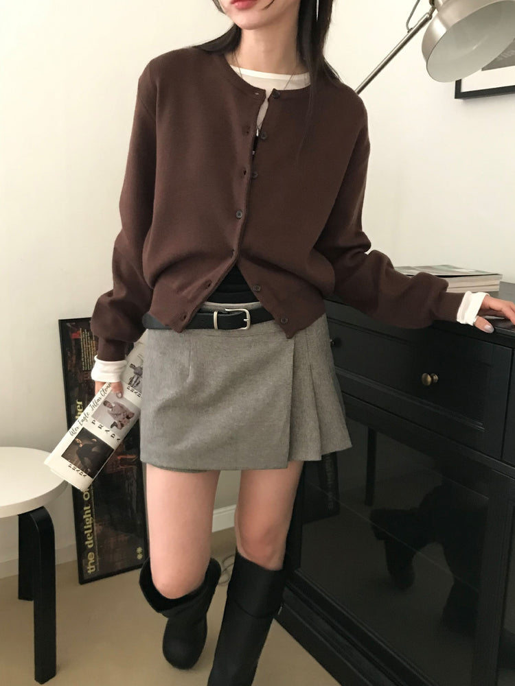 不對稱側扣百褶裙褲