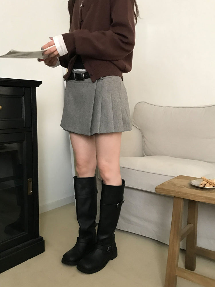 不對稱側扣百褶裙褲