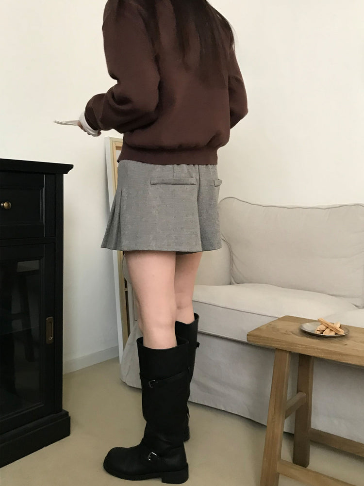 不對稱側扣百褶裙褲