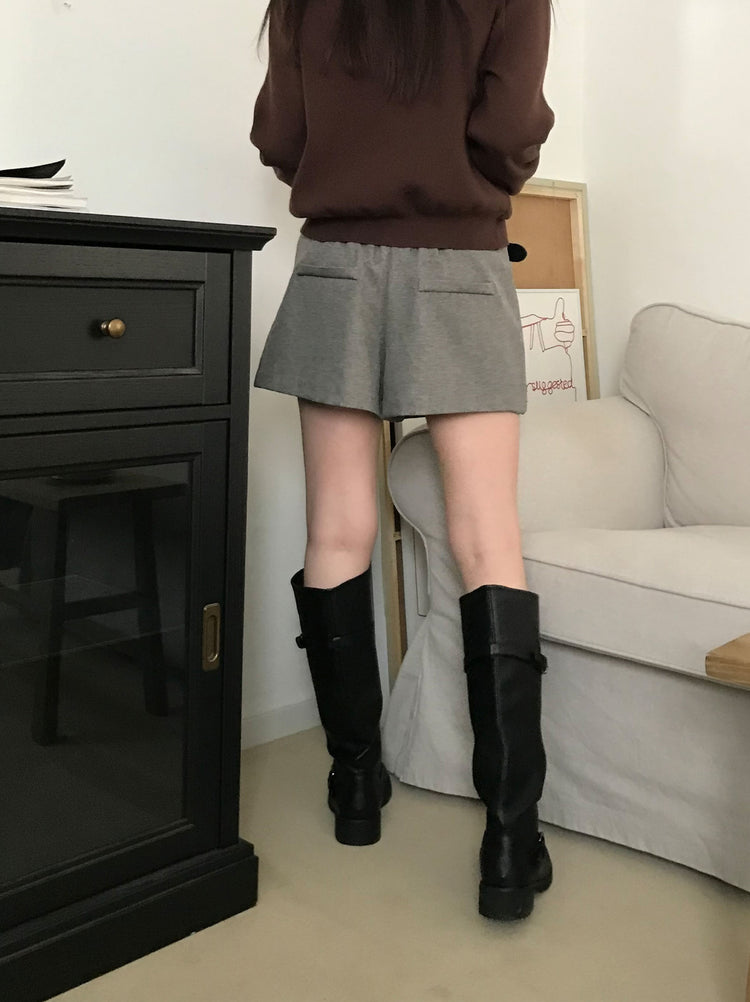 不對稱側扣百褶裙褲