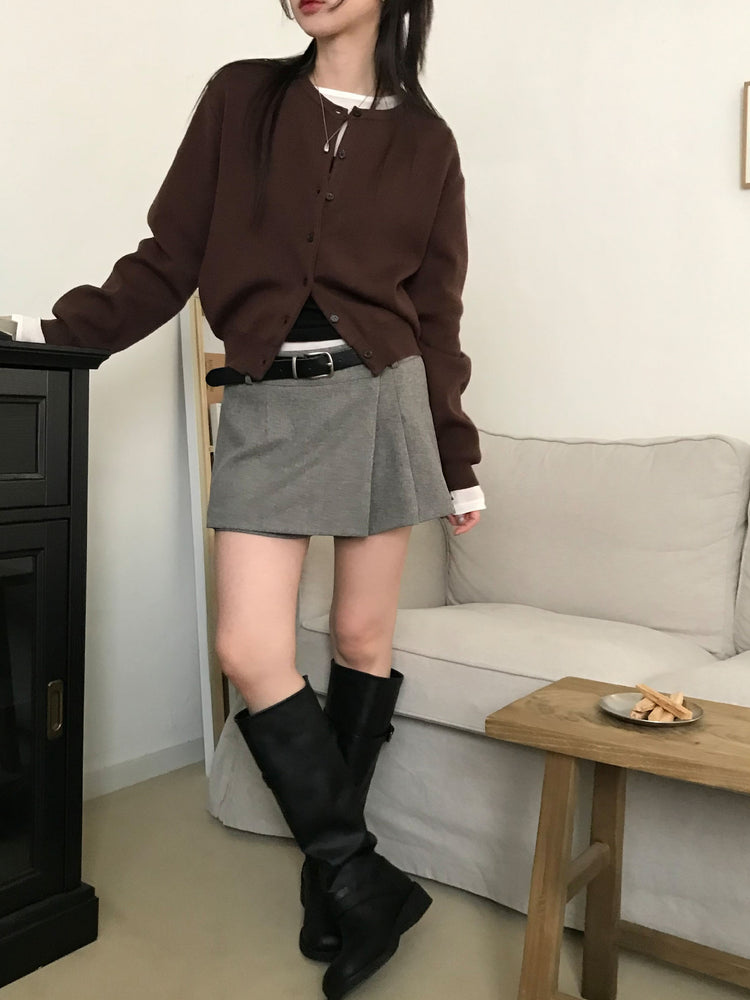 不對稱側扣百褶裙褲