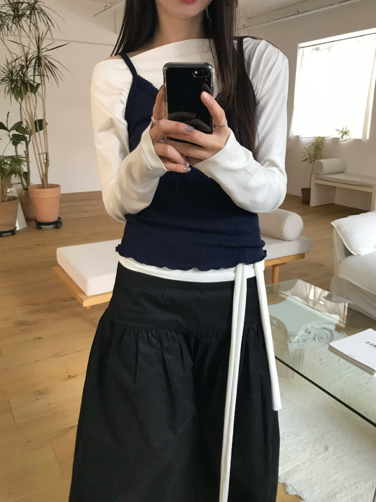 美肩抓皺綁帶細節上衣