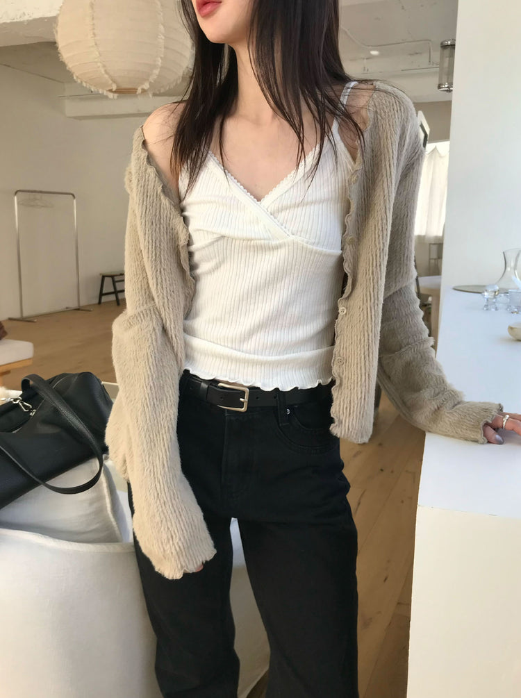 交疊蕾絲捲邊細節背心