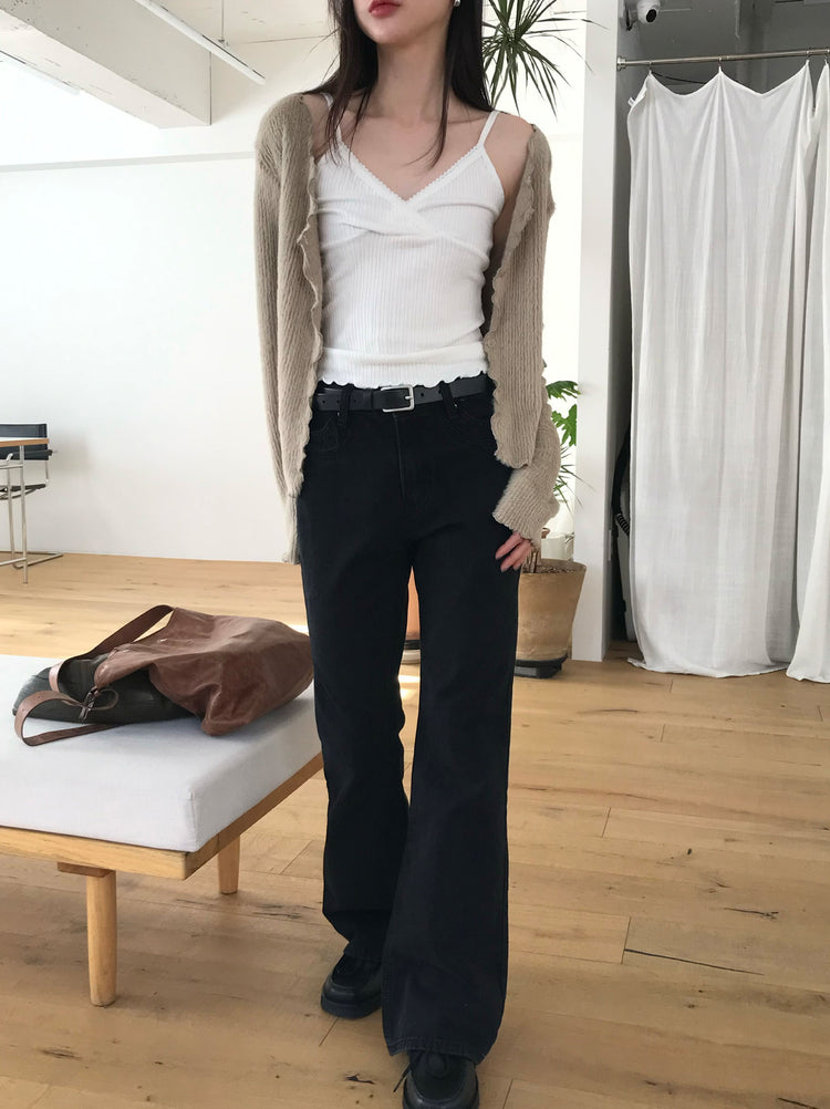 交疊蕾絲捲邊細節背心