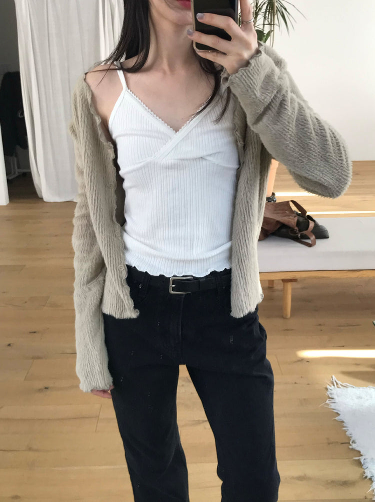 交疊蕾絲捲邊細節背心