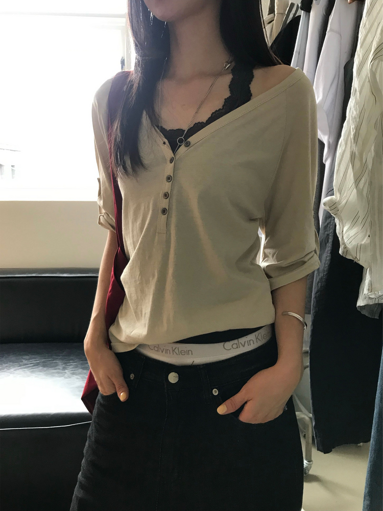 透膚拉克蘭捲袖細節上衣