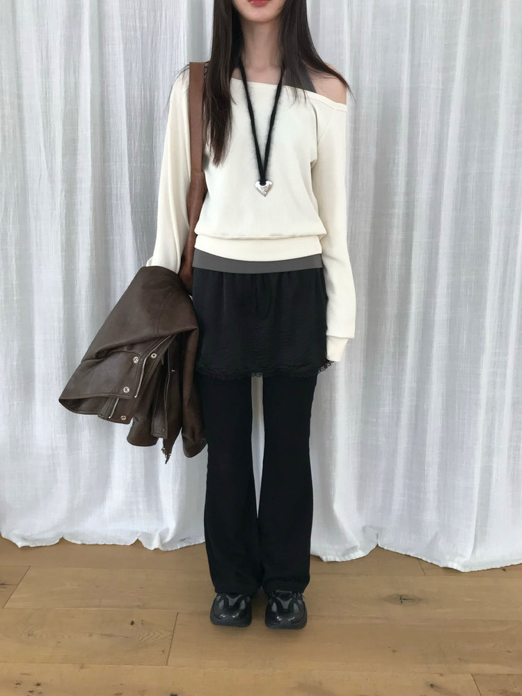 光澤感蕾絲邊細節短裙