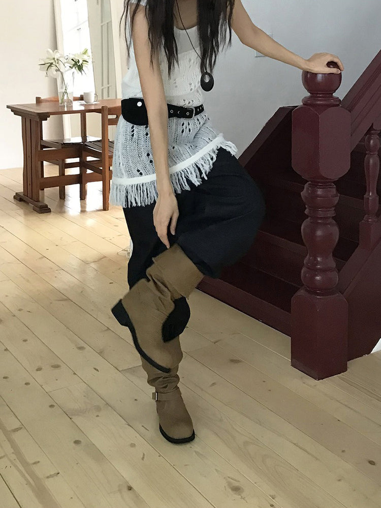 透膚縷空流蘇細節針織背心