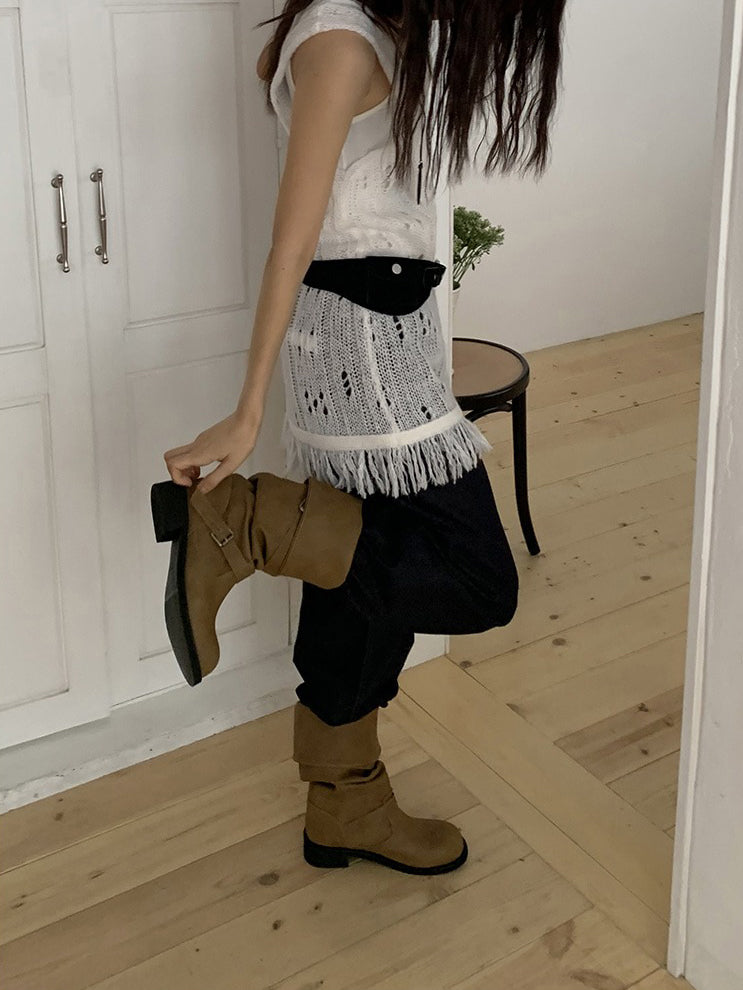 透膚縷空流蘇細節針織背心