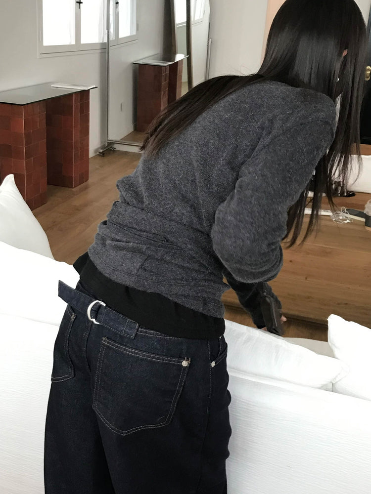 美色交疊綁帶細節針織上衣