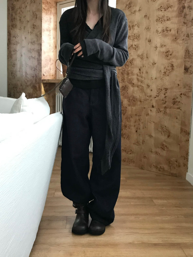 美色交疊綁帶細節針織上衣