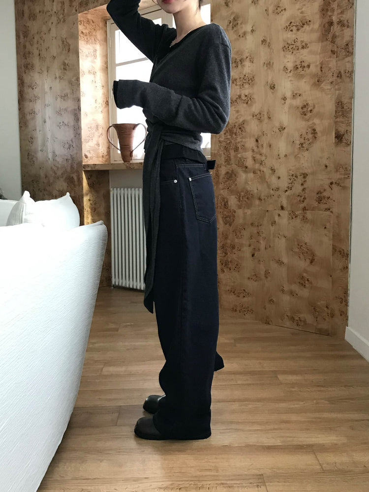 美色交疊綁帶細節針織上衣