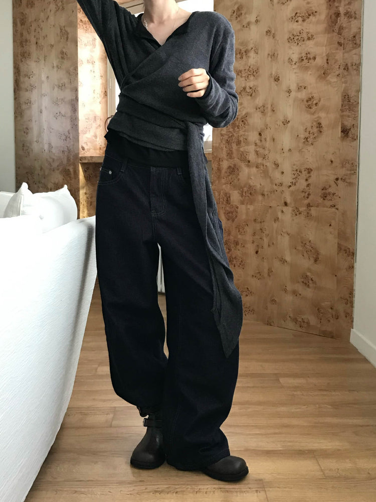 美色交疊綁帶細節針織上衣