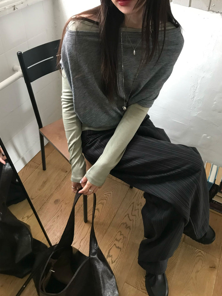 美色暗條紋質感直褲