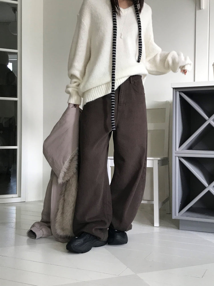 基礎美色內刷毛繭型褲