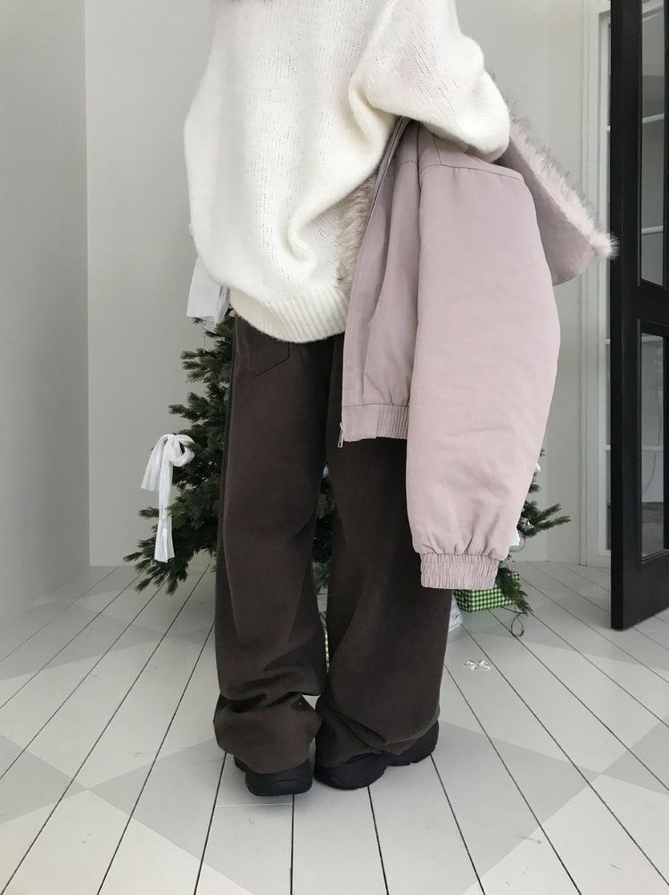 基礎美色內刷毛繭型褲