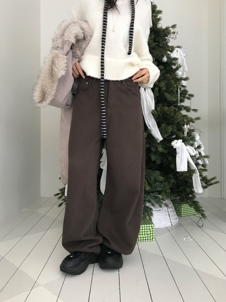 基礎美色內刷毛繭型褲