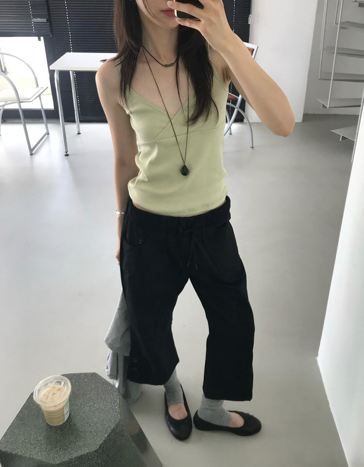 美色細帶交疊背心
