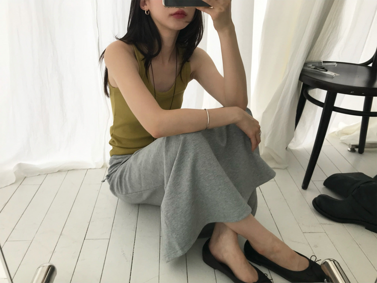 微傘簡約抽繩及踝棉裙