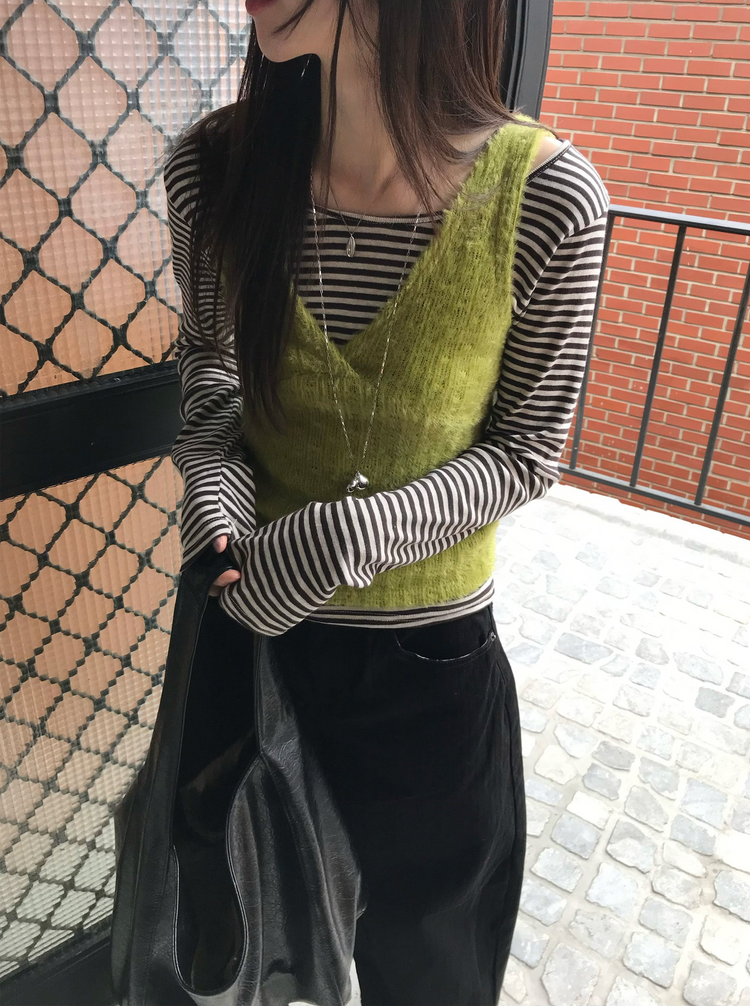 美色條紋撞色上衣