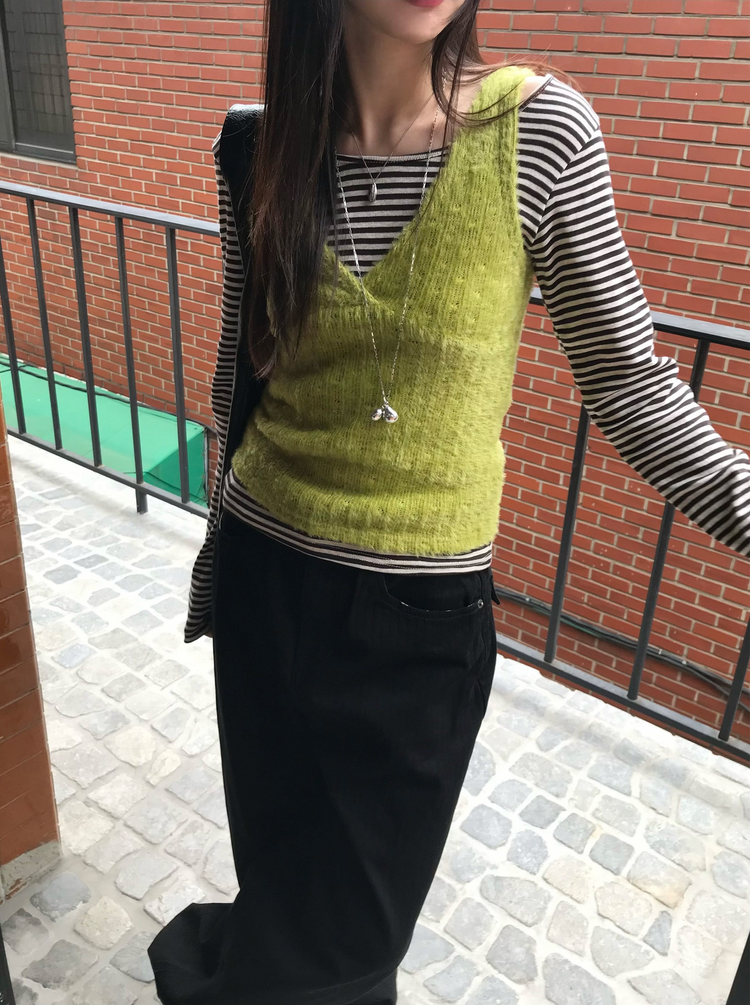 美色條紋撞色上衣