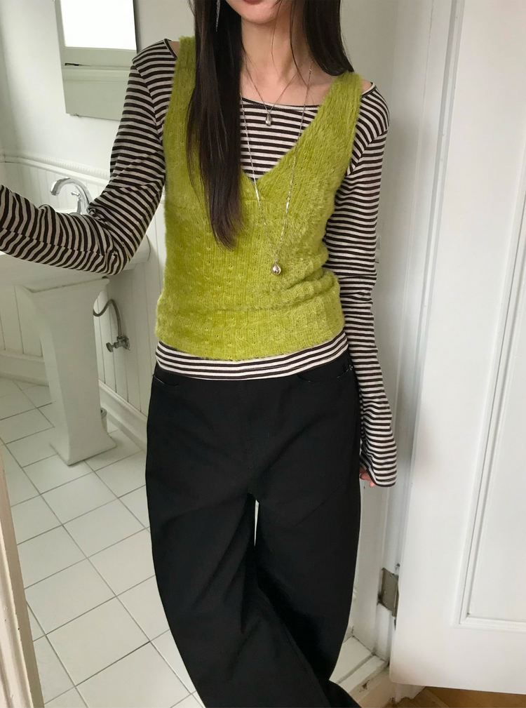 美色條紋撞色上衣