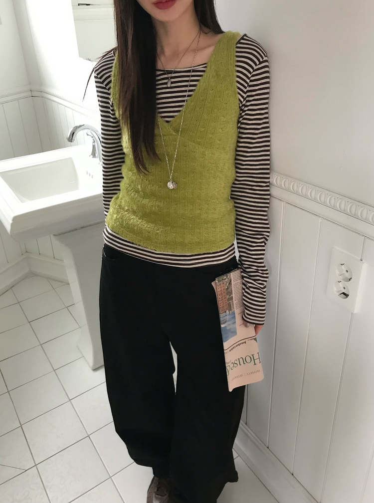 美色條紋撞色上衣