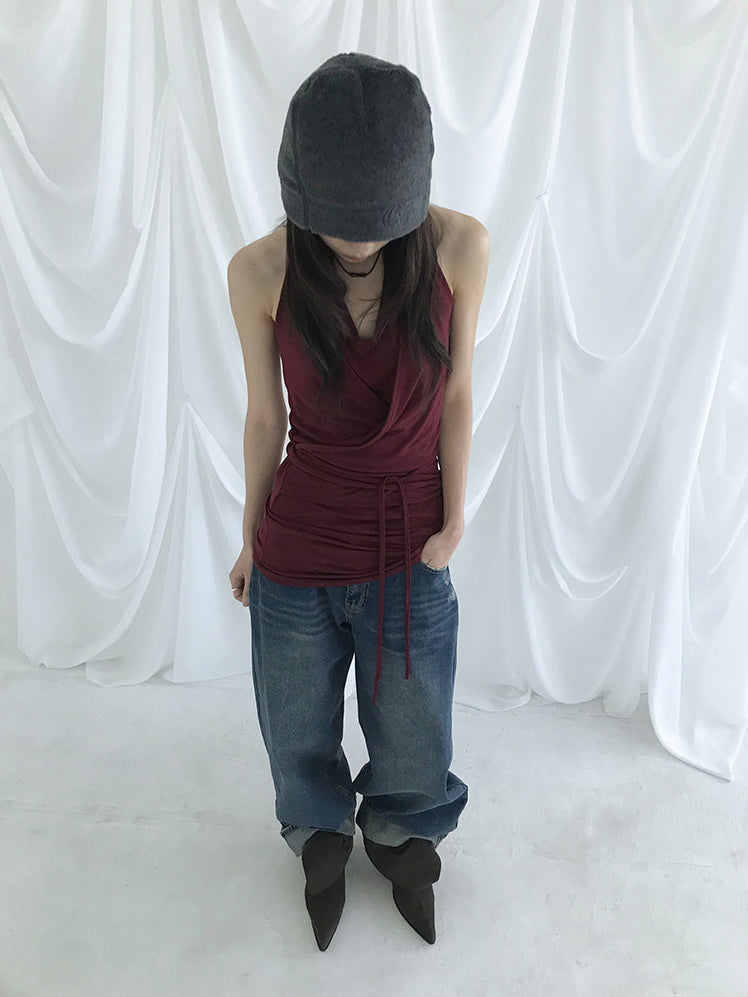 美色掛脖綁帶細節上衣