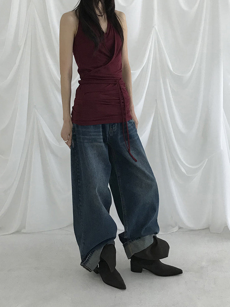 美色掛脖綁帶細節上衣