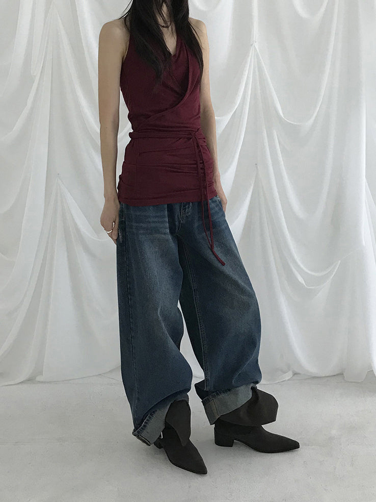 復古美色率性牛仔闊褲