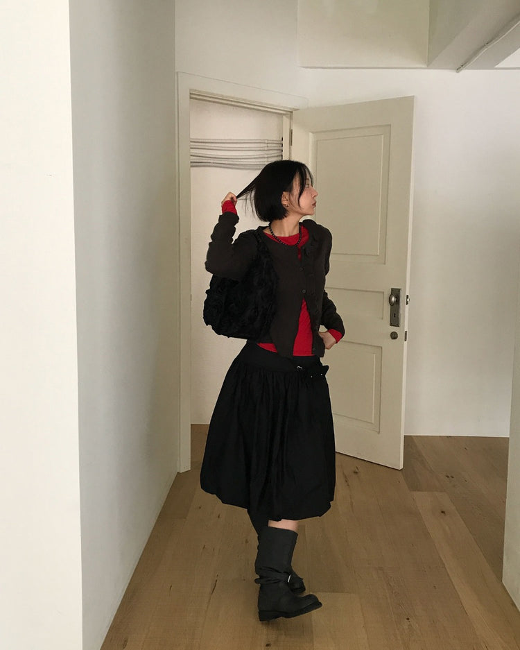 寬腰頭泡泡中裙