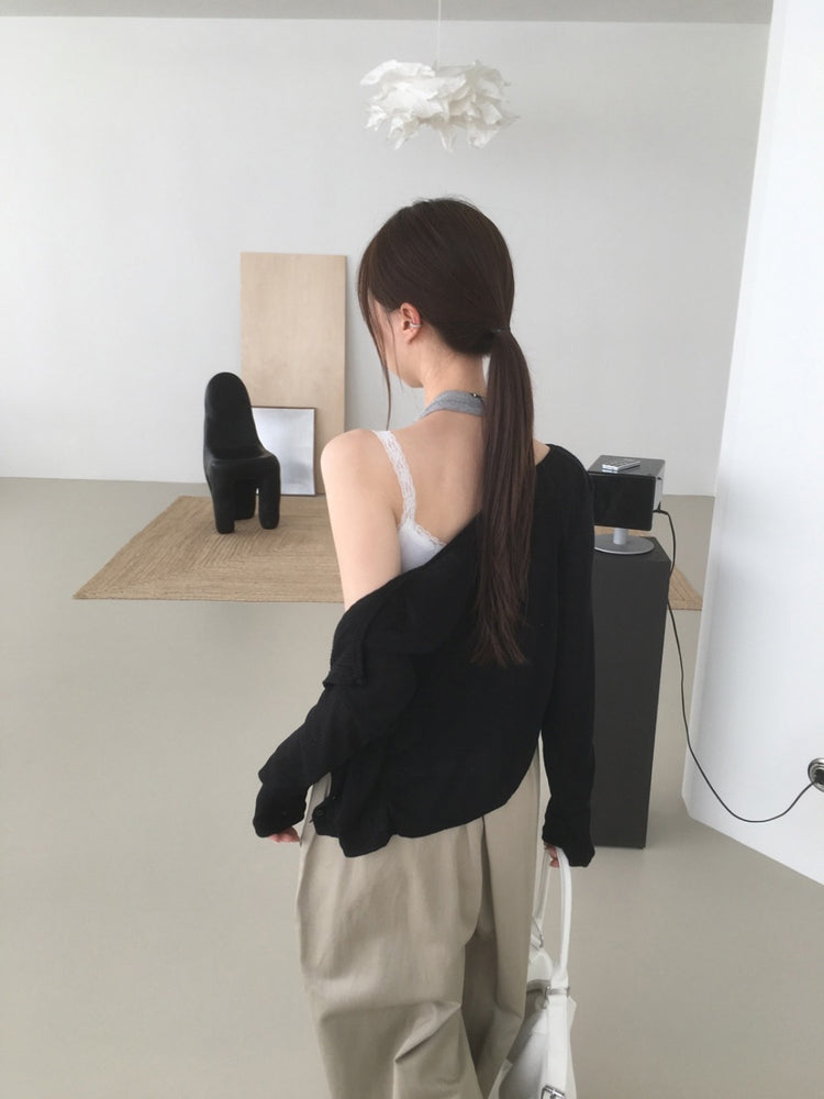 蕾絲褲邊細節垂帶闊褲