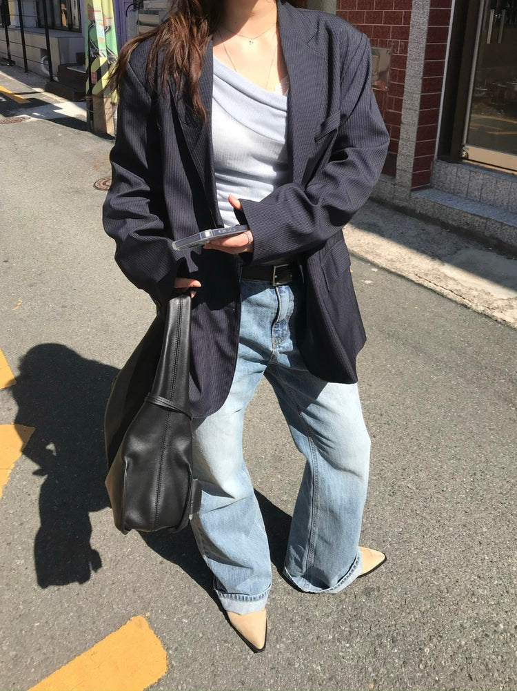 美色反折紋理露肩上衣