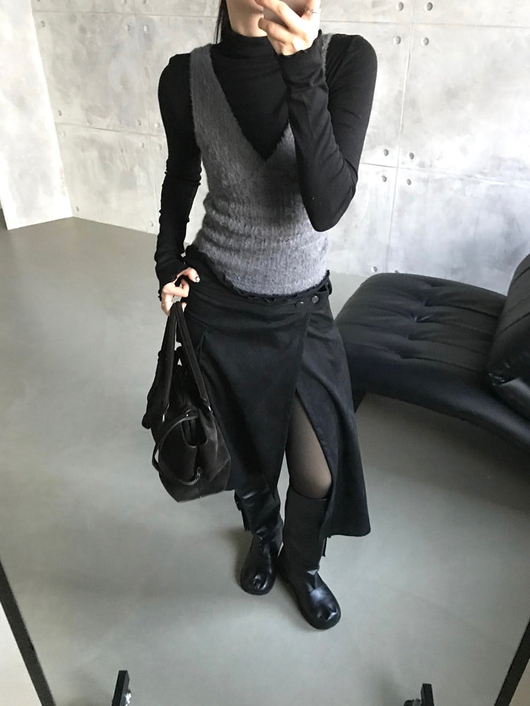 毛絨交疊細節背心