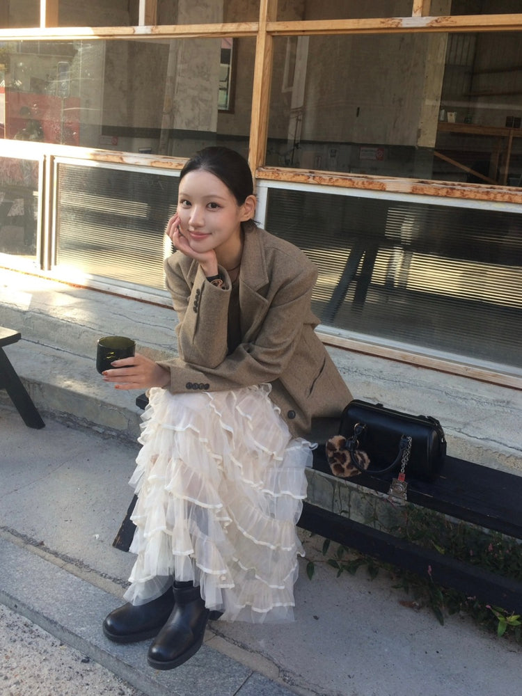 極美透紗蛋糕層次感及踝裙