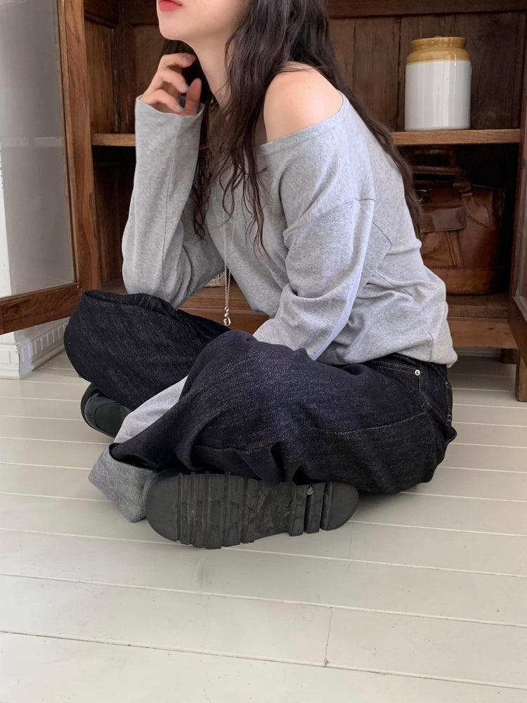 美色基礎斜肩休閒上衣