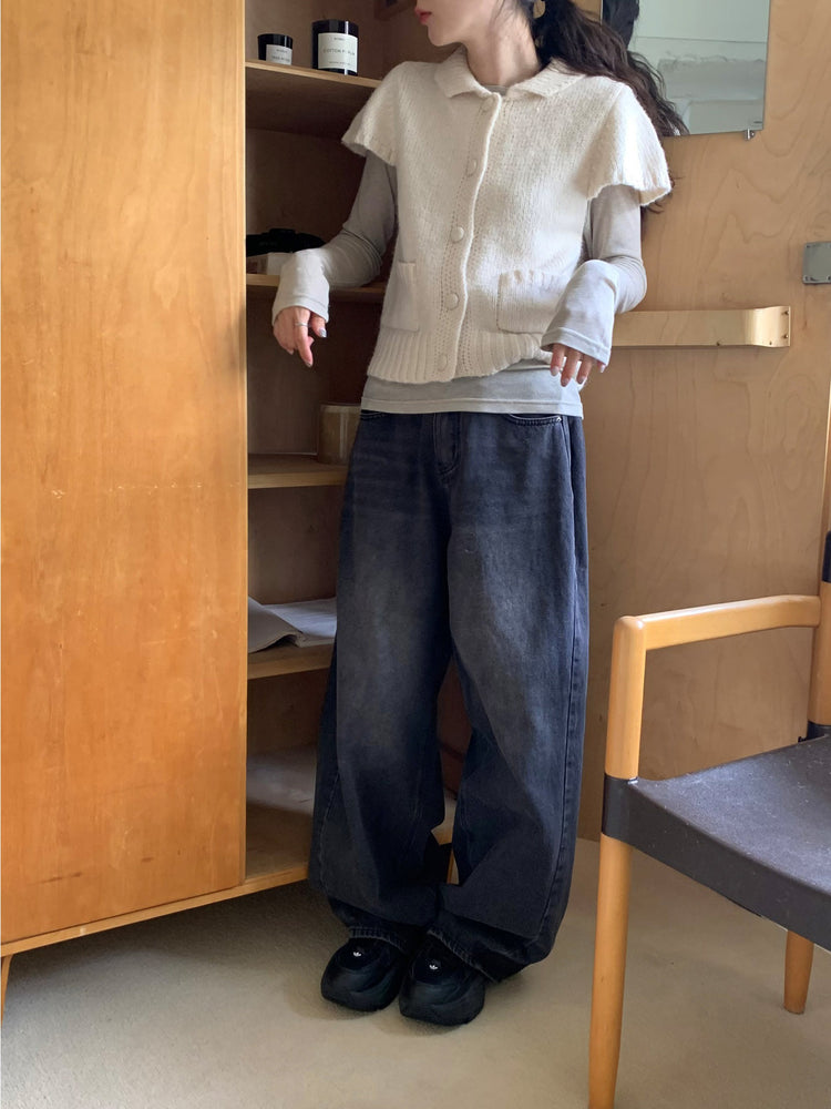 翻圓領排鈕細節針織上衣