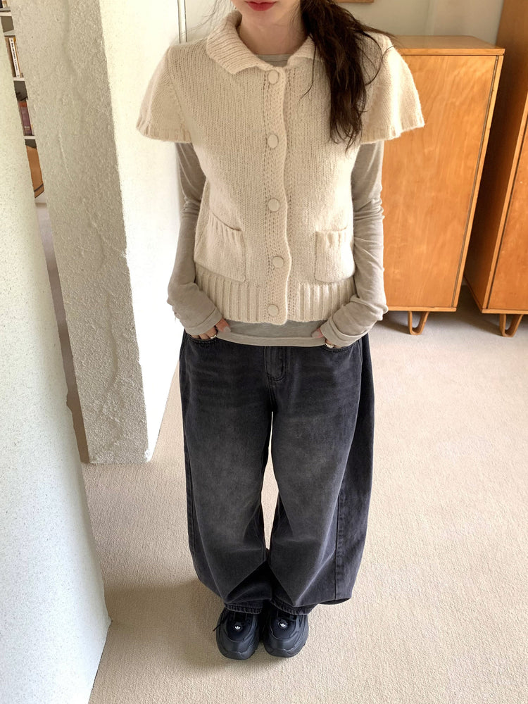 翻圓領排鈕細節針織上衣