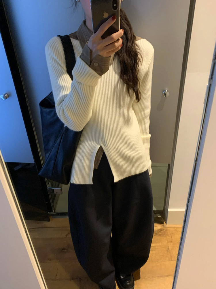 暗紋理修腰開叉細節襯衫